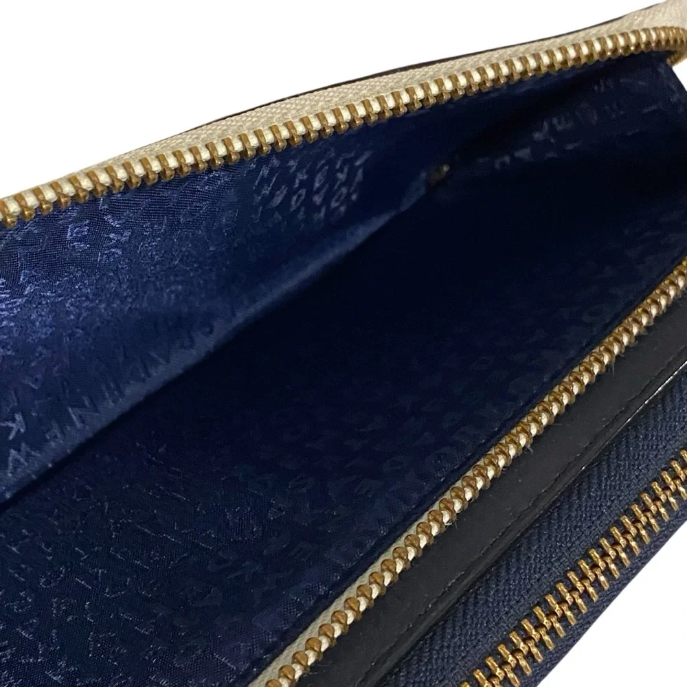 Kate Spade Navy Blue & White Large Double Zip Wallet - Very Good Condition
